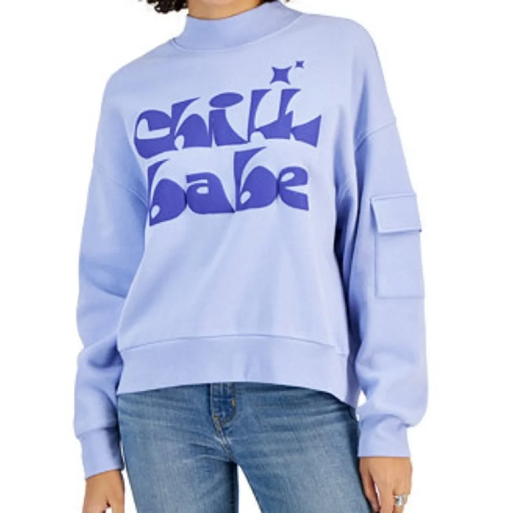 Oversized loose fit M XS Chill Babe Light Blue & Purple Sweatshirt. cropped - Picture 3 of 8